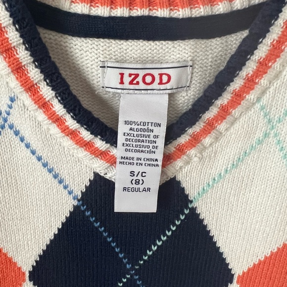 Izod Boys Argyle Sweater Vest New With Tags Size 8 Regular - Picture 7 of 7
